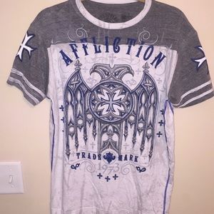 Affliction Two-Toned White, Grey, And Blue Shirt
